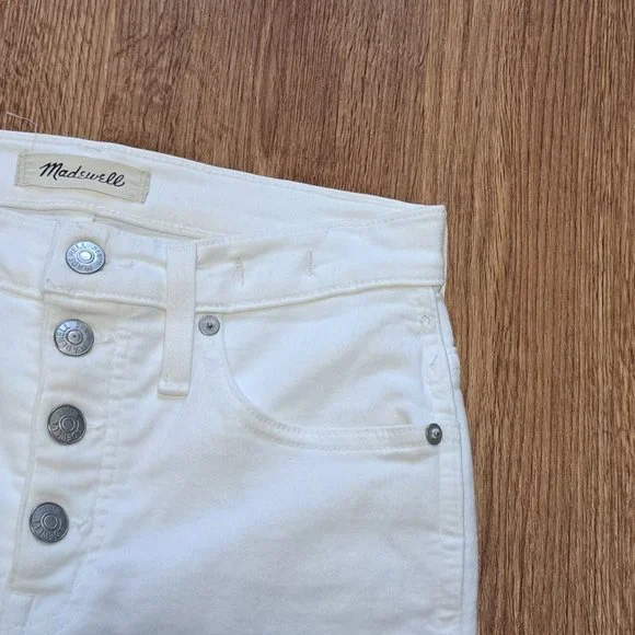 Madewell Distress White Skinny Button Fly Jeans with Raw Hem - Size 25 - Picture 13 of 16